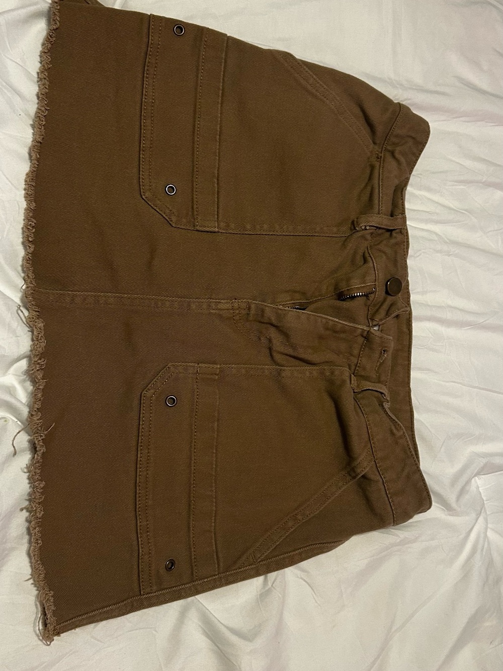 Brown Frayed Mini Skirt